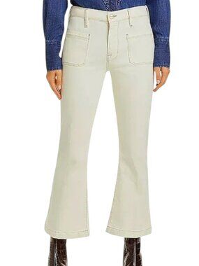 Frame Like New Le Bardot Cropped Flare High Rise Jeans Ecru Minimalist Luxe - 32